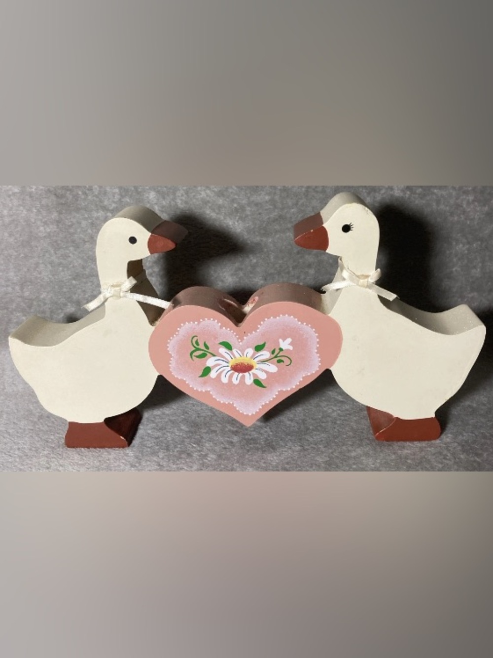 Duck Pair Candle Stick Holder Wood Rustic Cabin Country Decor 9”x5”